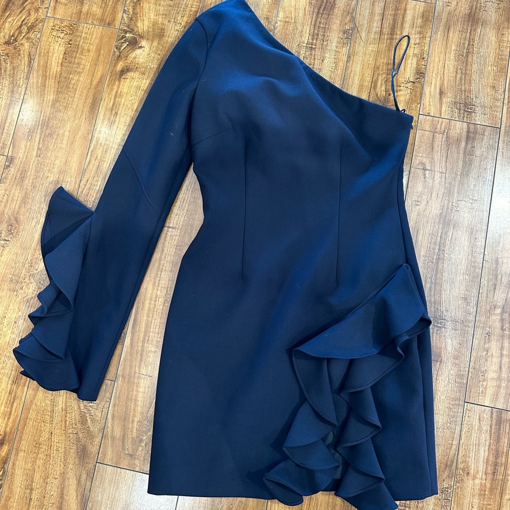 Cinq a Sept Navy One-Shoulder Dress